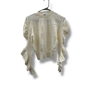 Simonett Ocha Ruffle Sweater One Size Ivory Women's Statement Sleeve Knit Chic